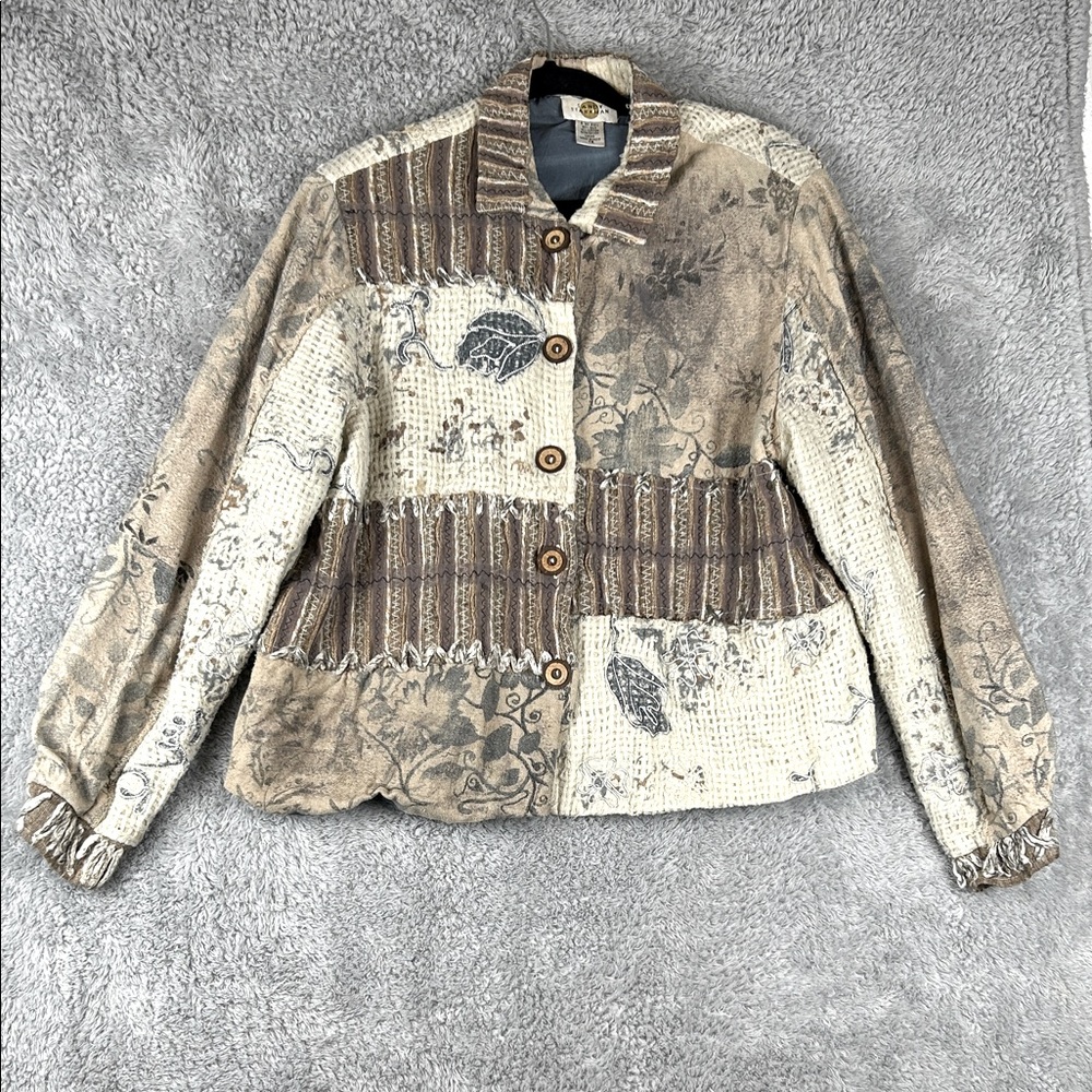 Sandy Starkman Patchwork Embroided Button Down Bl… - image 1